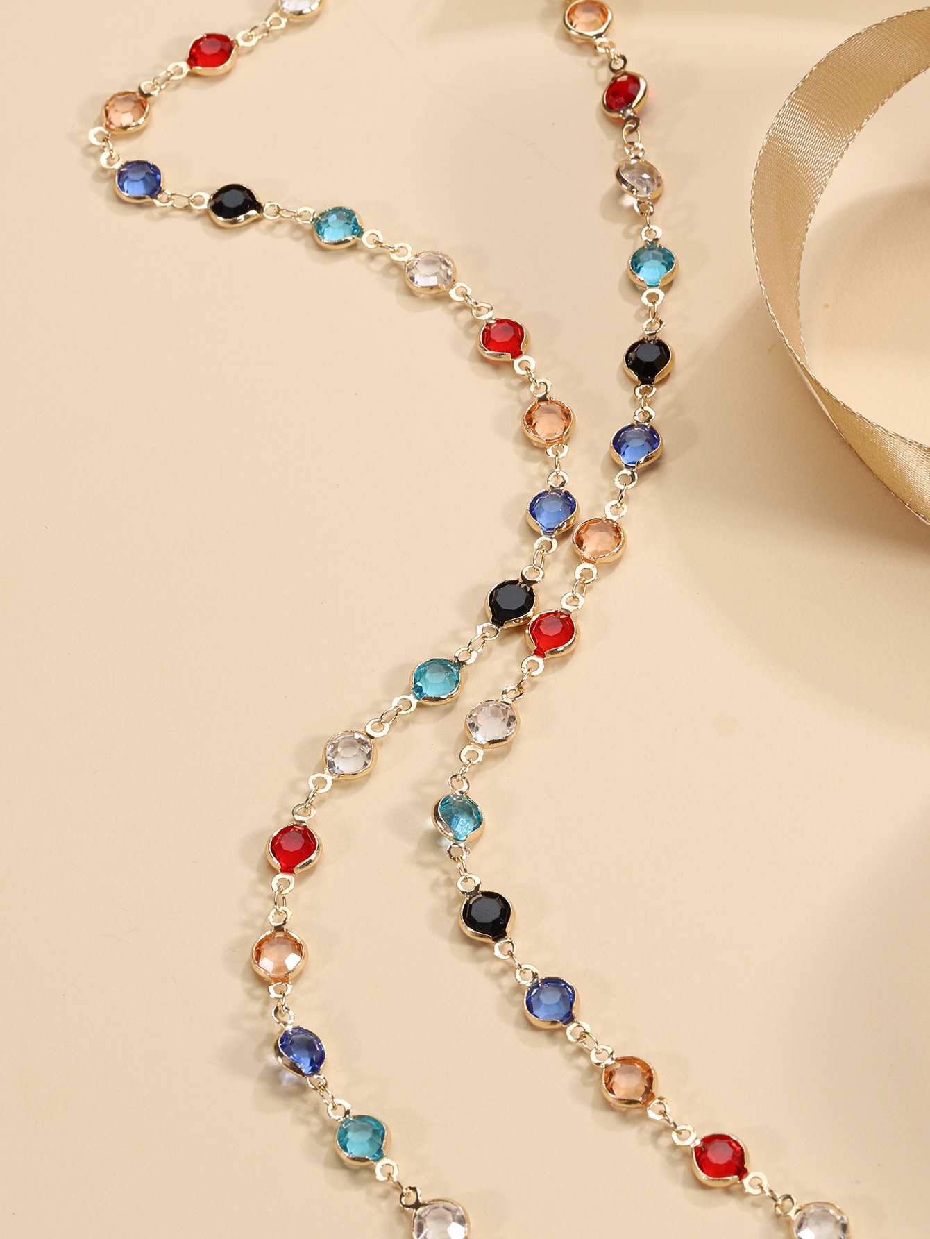 Layered Necklace Set - Silver Plated Multi-color Bezel-set Crystal Y-drop