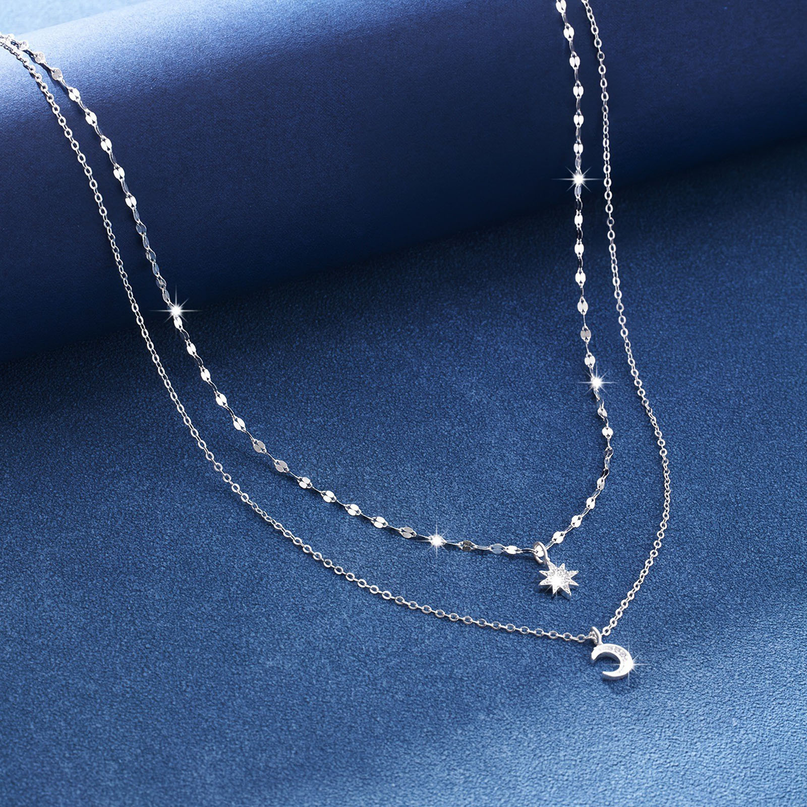 925 sterling silver moon Doubl - Layered Necklace Set review and price