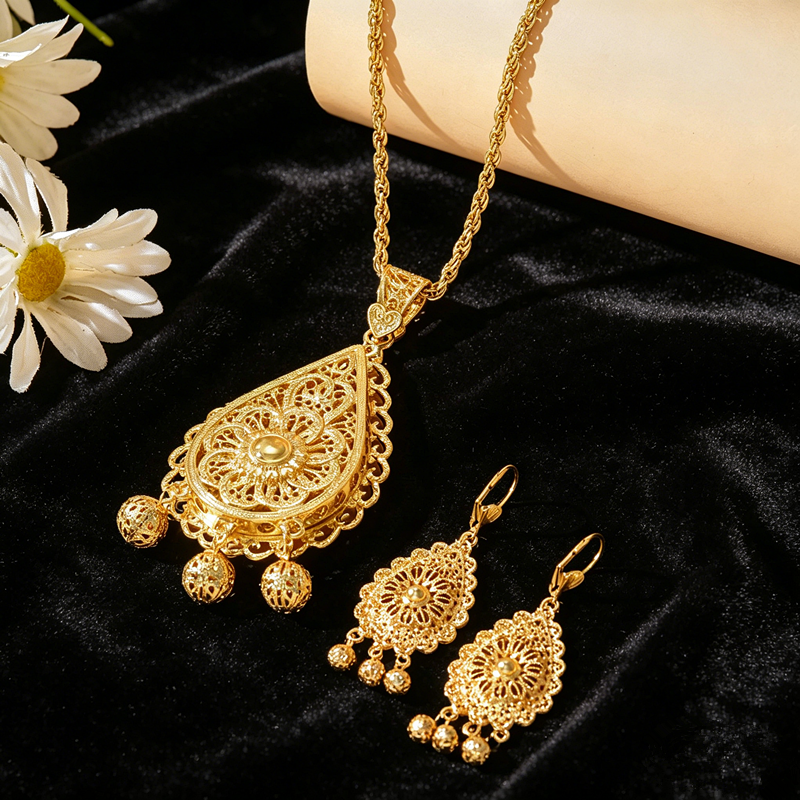 Plated Hollow Carved Set, Doub - Layered Necklace Set review and price