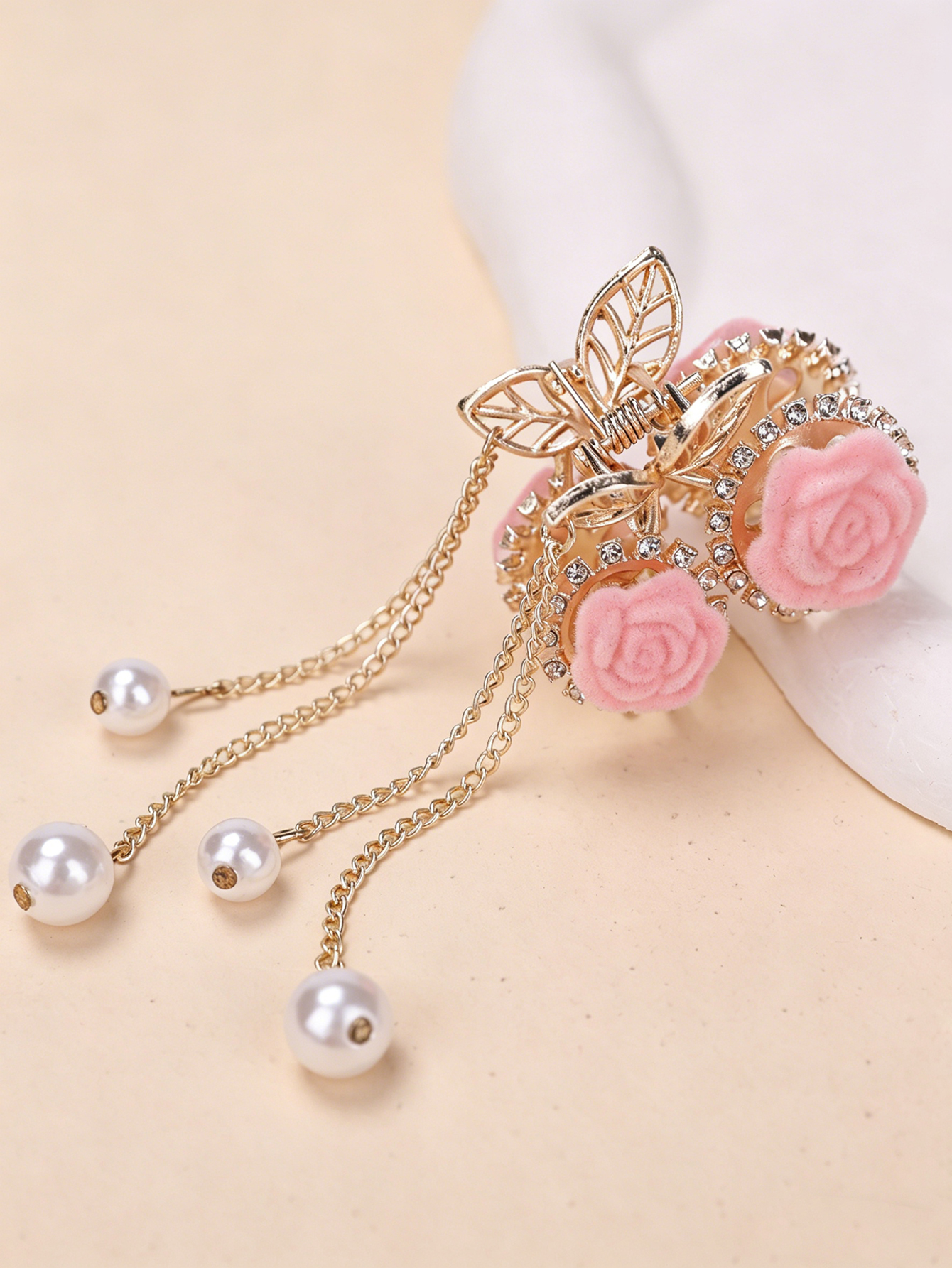 Pink Plush Rose Tassel Hair Cl - Women Accessories Dropshipping review and price