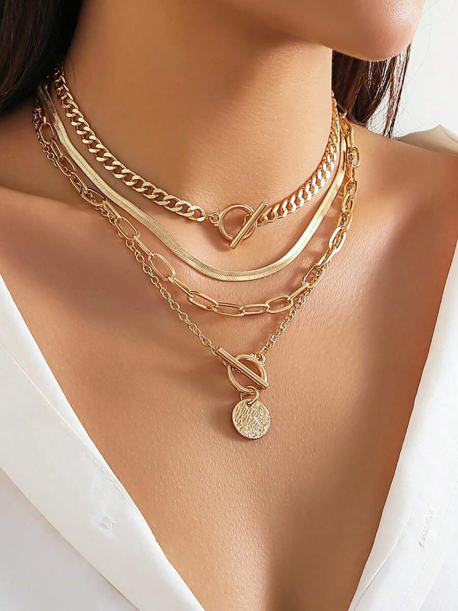 4pcs/Set Vintage Simple Flat S - Layered Necklace Set review and price