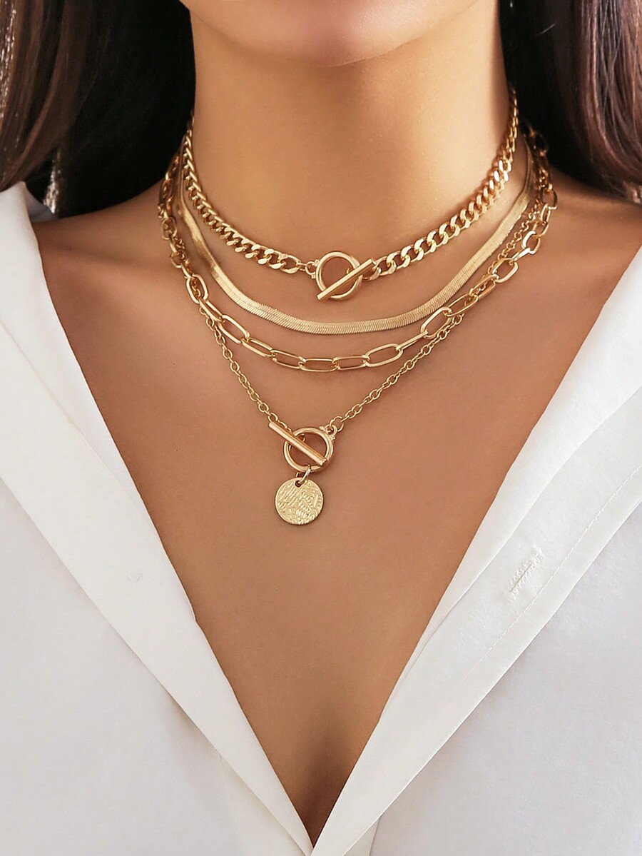 4pcs/Set Vintage Simple Flat S - Layered Necklace Set review and price