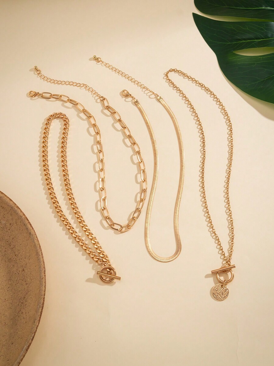 4pcs/Set Vintage Simple Flat S - Layered Necklace Set review and price