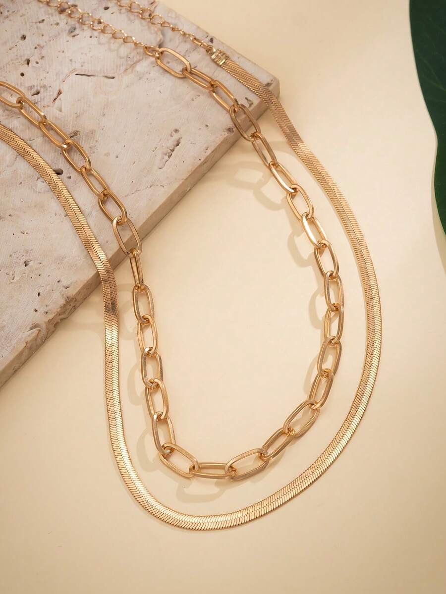 4pcs/Set Vintage Simple Flat S - Layered Necklace Set review and price