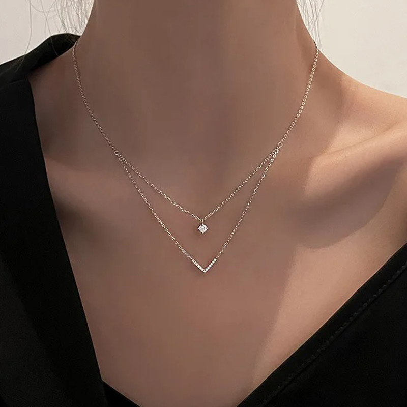 Anziw V Letter 5mm Moissanite  - Layered Necklace Set review and price
