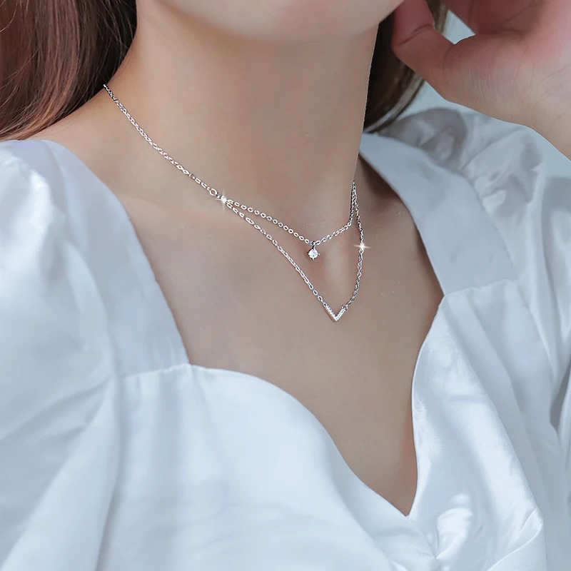 Anziw V Letter 5mm Moissanite  - Layered Necklace Set review and price