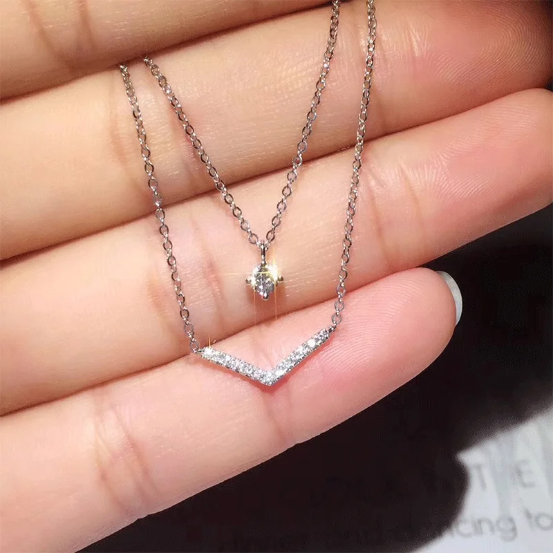 Anziw V Letter 5mm Moissanite  - Layered Necklace Set review and price
