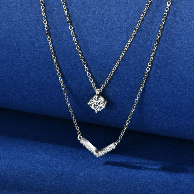 Anziw V Letter 5mm Moissanite  - Layered Necklace Set review and price